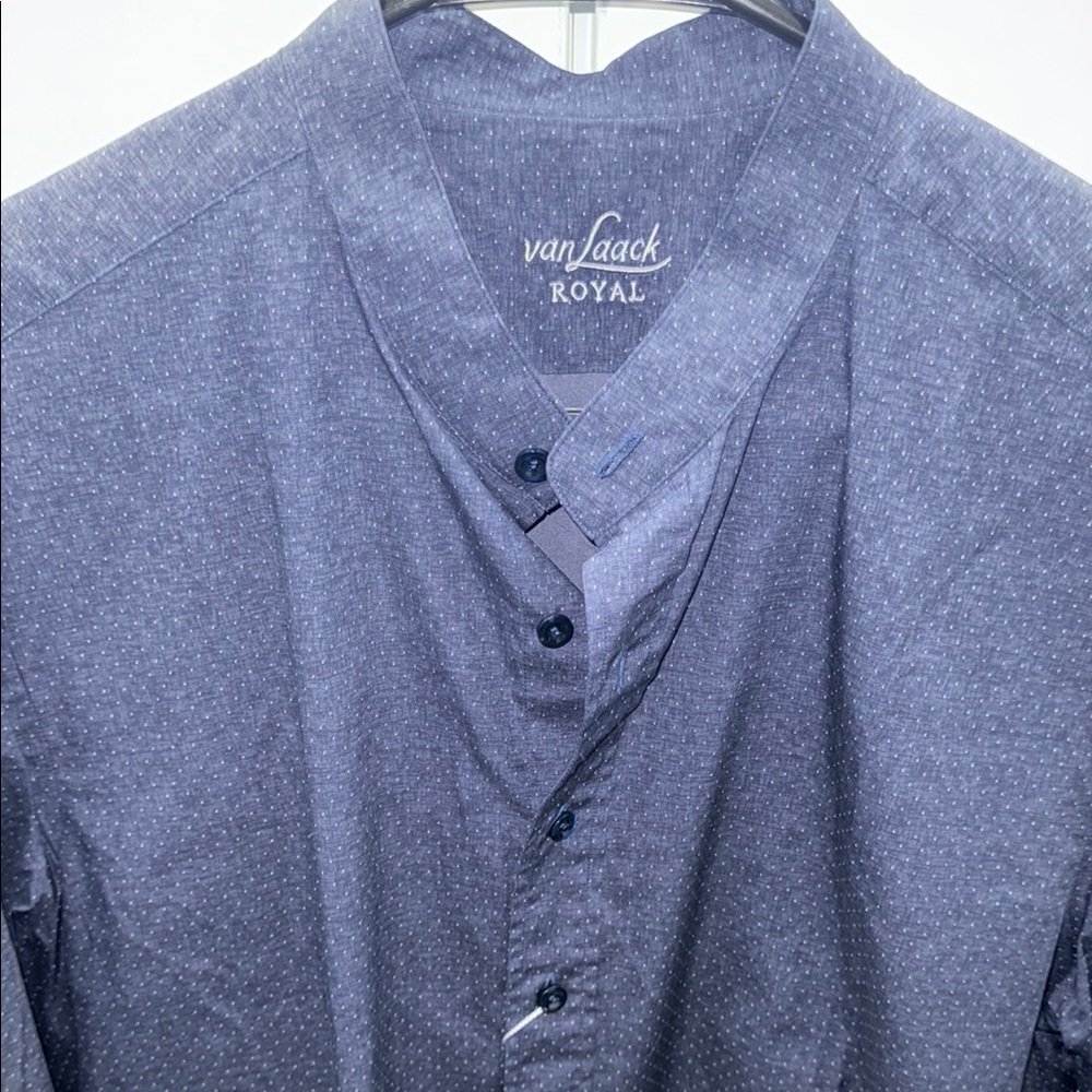 Van Laack royal Navy Blue collarless button down Shirt